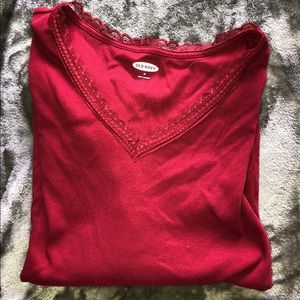 Red long sleeve shirt lace trim